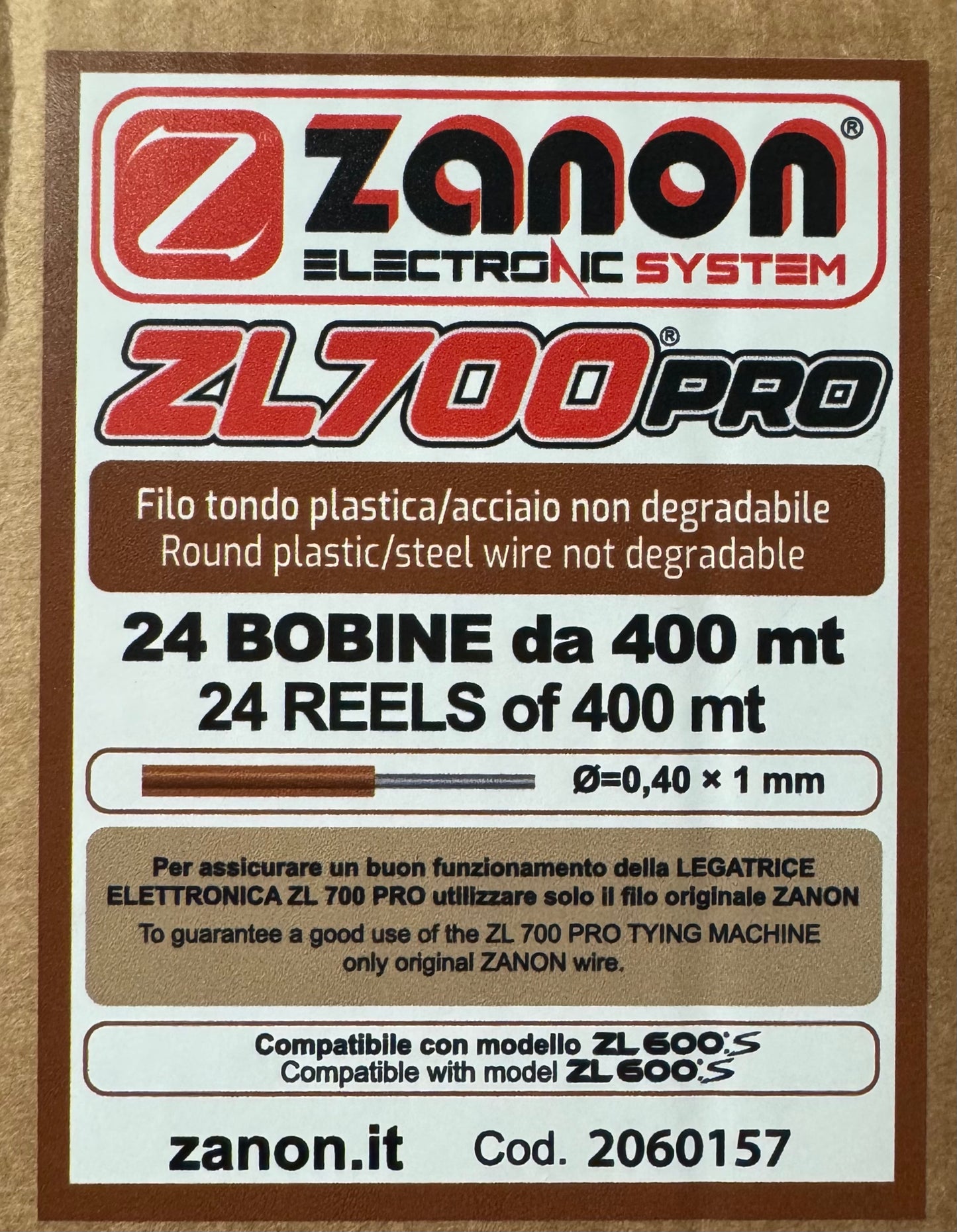 Bobina Filo legatrice Zanon ZL700 - 600S/640S codice 2060157 400MT Marrone PZ24